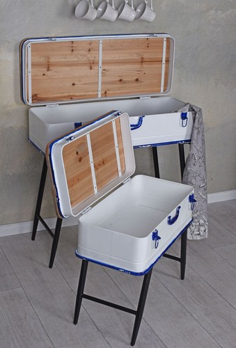 Set of 2 Chests Table Chest Table Retro Box Metal Chest White - Picture 6 of 6
