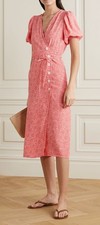 Faithfull The Brand Coral Floral Button Midi Dress Size XS