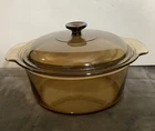 Vtg Large Vision Corning Ware Pyrex Amber 5L 20 Dutch Oven Stock Pot Handles!