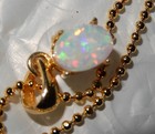 White Opal Cab Pendant Necklace in Gold setting