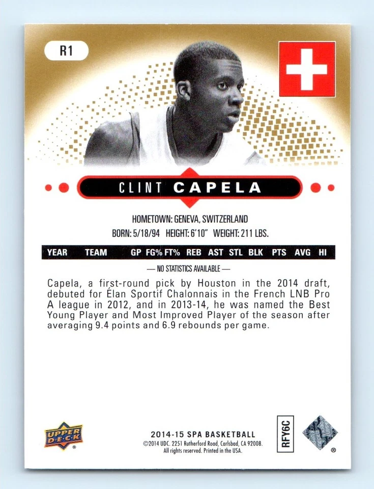 2014-15 SP Authentic Rookie Extended Clint Capela Elan Chalon #R1 - Image 2 of 2