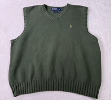 Vintage Polo Ralph Lauren Sweater Vest Mens Large 100 Cotton Moss Green Preppy