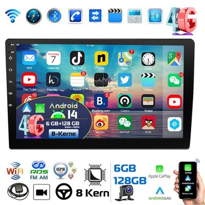 9'' QLED Doppel 2DIN 6+128G Autoradio CarPlay Android14 Auto Bluetooth GPS Kamera