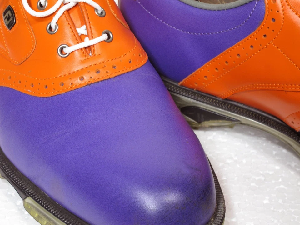 Footjoy Dryjoys Tour Golf Shoes 11.5 NCAA Clemson Tigers Purple Orange Leather - Image 2 of 4