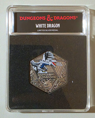 Dungeons & Dragons (White Dragon) Limited Silbermedaille (D20-Form) in Acrylcase