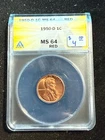 1950 D LINCOLN WHEAT CENT ANACS MS 64 RD 224