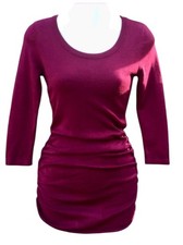 Pink Republic Brick Red Ruched Tunic Rayon Sweater Mini Dress Scoop Neck Size S