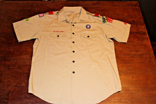 Boy Scouts of America BSA Men's Shirt Tan X-Large XL Sewn Patches Short Sleeve