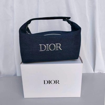 Christian Dior Cosmetic Makeup Bag Pouch With Top Handle New in Box!~ Blue