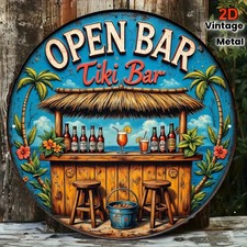 Wooden Retro Tropical Beach Open Bar Tin Metal Signs Home D cor 8x8