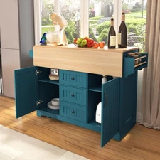 55.7''Kitchen Island,3-Drawer Rolling Kitchen Cart,Folding Storage Dining Table