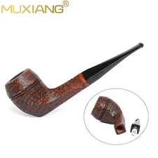 MUXIANG 9mm Filter Bulldog Pipe Briarwood Tobacco Pipe Sandblasted Freehand Pipe
