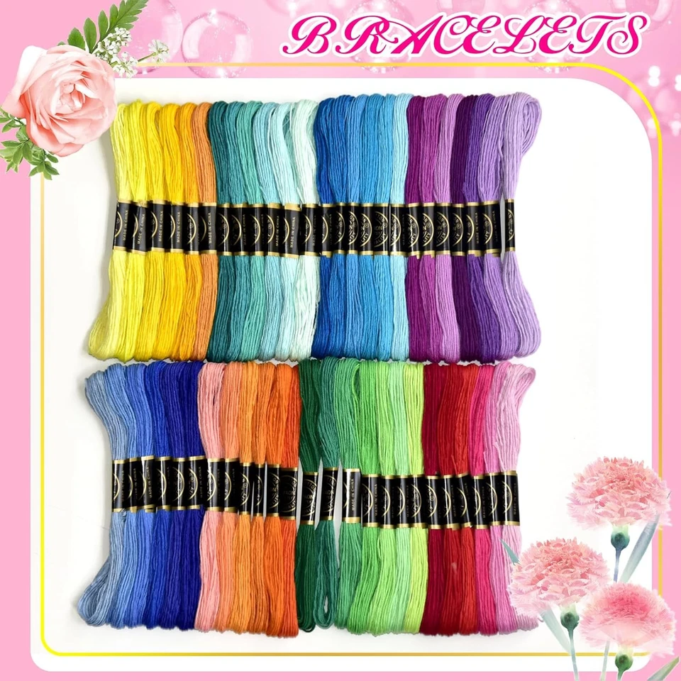 Friendship Bracelet String 50 Skeins Fashionable Rainbow Color Embroidery Floss - Image 2 of 4