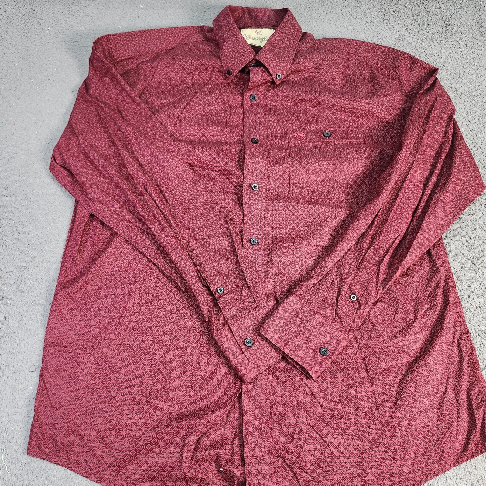 Wrangler Shirt Mens Large Red Geometric Long Sleeve Button Down Western Casual