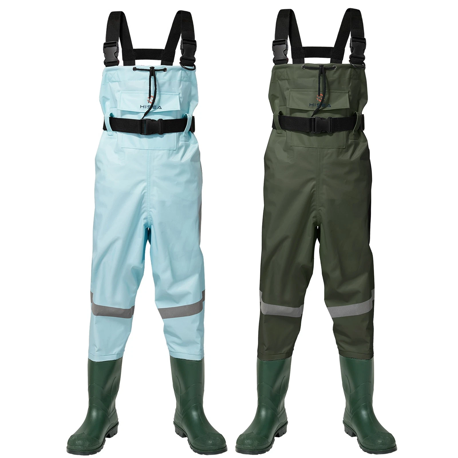 HISEA Kids Chest Waders Bootfoot Youth Waterproof Fishing Waders w/ Reflect Band