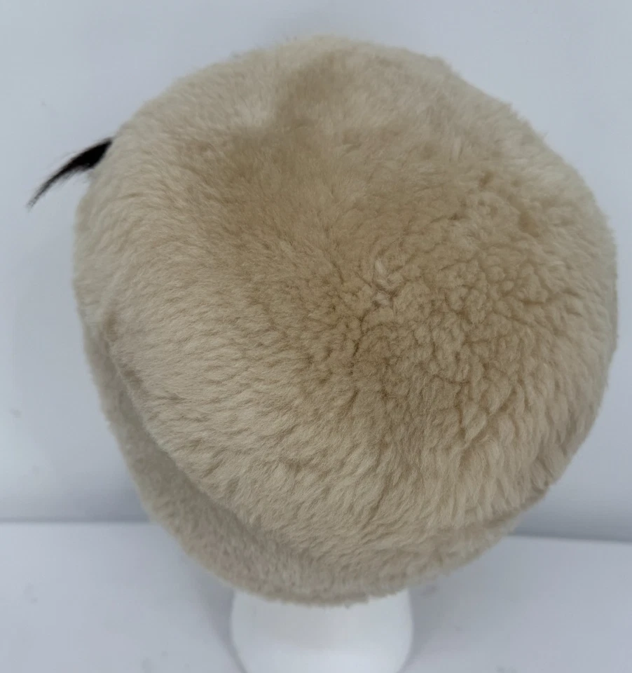 Vintage Beige Shearling Sheepskin Lamb Fur Fox Trim Bucket Cossack Hat Sz S/M - Image 4 of 4