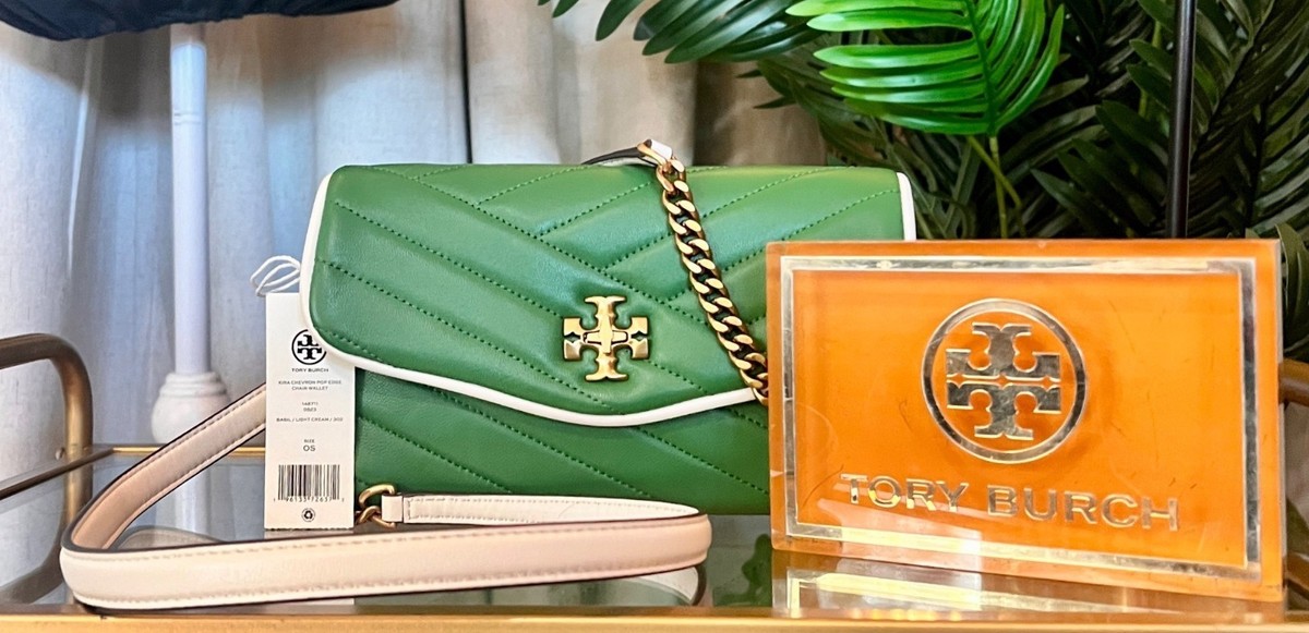 NEW!! TORY BURCH BASIL GREEN KIRA CHEVRON POP HANDBAG | eBay