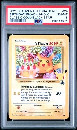 2021 POKEMON CELEBRATIONS CLASSIC COLLECTION #24 BIRTHDAY PIKACHU-HOLO PSA 8