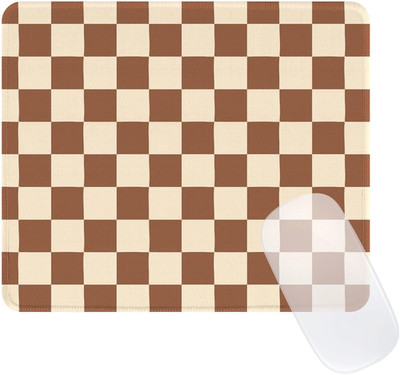 Cute Brown Mouse Pad,Retro Checkered Pattern Mousepad,Square Aesthetic Plaid Wat