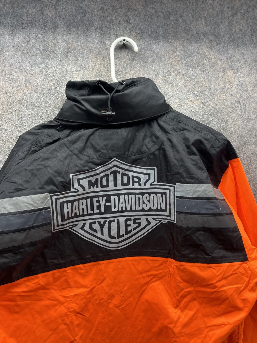 Harley-Davidson Jacket Mens Medium Orange Black Hooded Reflective