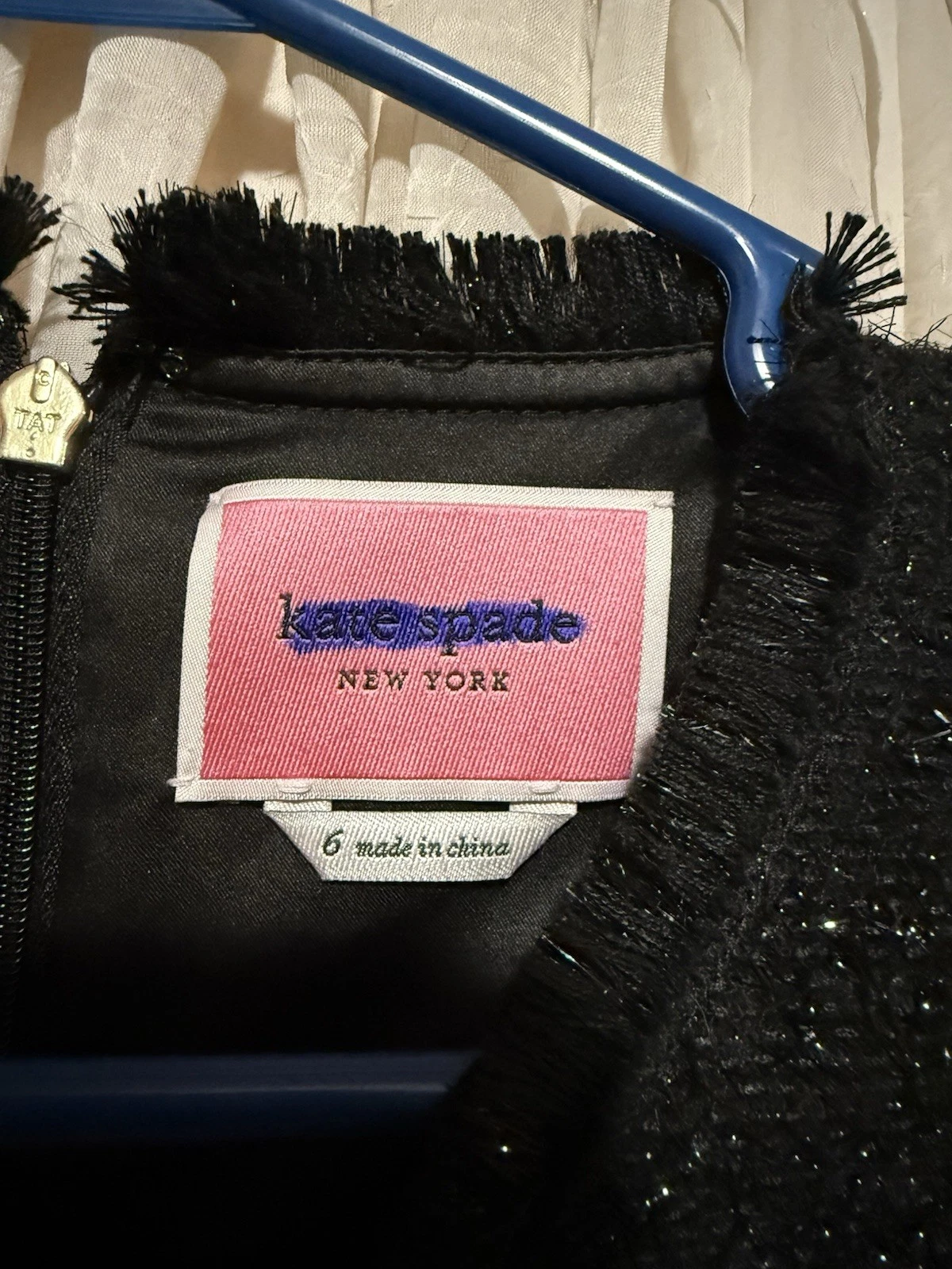 Abito nero scintillante KATE SPADE taglia 6 senza maniche frange misto lana