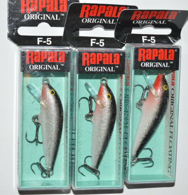 3 lures rapala f-5 s silver minnow f5 original floating lure 2'' 1/16oz