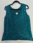 ALFANI ☆ Teal Sequin Shimmer Sleeveless Blouse Tank Top ☆ Size X- Large ☆ NWT