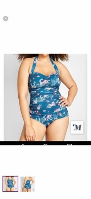 ModCloth Esther Williams Blue Octopus Halter One Piece Swimsuit Plus Size 32W
