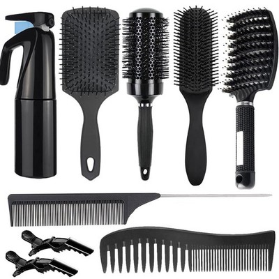 Aozzy 8Pcs Curly Hair Brush Set Hair Brushes For Women Round Brush For Blow