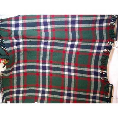 Vintage Troy Robe Wool Fringe Blanket Plaid Green Red Blue Tartan Stadium Throw