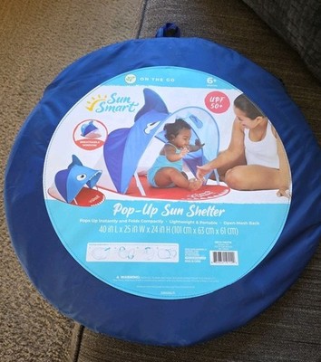 Aqua Swim School instant Pop Up Shark Sun Shelter Upf 50+ (6+ mo) 40''L 25''w 24''H