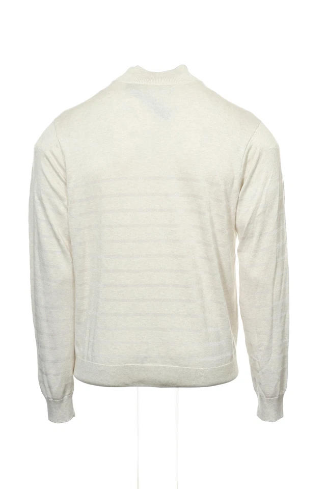 Perry Ellis Mens Striped 1/2 Half Zip Sweater (Small, Oatmeal Heather) $70 - Image 4 of 4