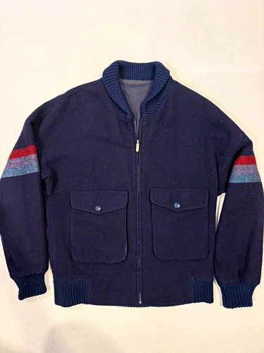 EXTREMELY RARE HEAD for BMW Men's Navy Knit Wool Bomber Full Zip Striped XL - product listing photo