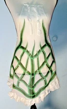 VTG 1920s 30s FLAPPER APRON PINAFORE PIN BIB, WOW GREEN PRINT Art Deco Moderne