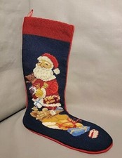 Vintage Handmade Needlepoint SANTA CLAUS with Gifts and Toys 21" Long