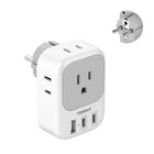 Type E F Travel  Adapter with 3 USB Ports(2 USB C) 4 AC Outlets US to EU Germany