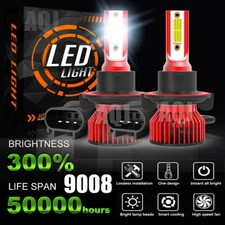 2X H13/9008 Luces Fuertes Para Auto Coche Luz Carro Bulbs LED SUPER Blanco 6000K