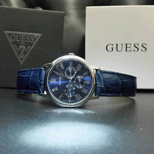 OROLOGIO UOMO GUESS,WAFER,BLU,MULTIFUNZIONE,DAY DATE,CASSA 40mm,CINTURINO  PELLE | eBay
