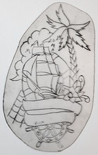 OLD VINTAGE Original Traditional Acetate Tattoo Stencil Sailor Clipper Ship 8
