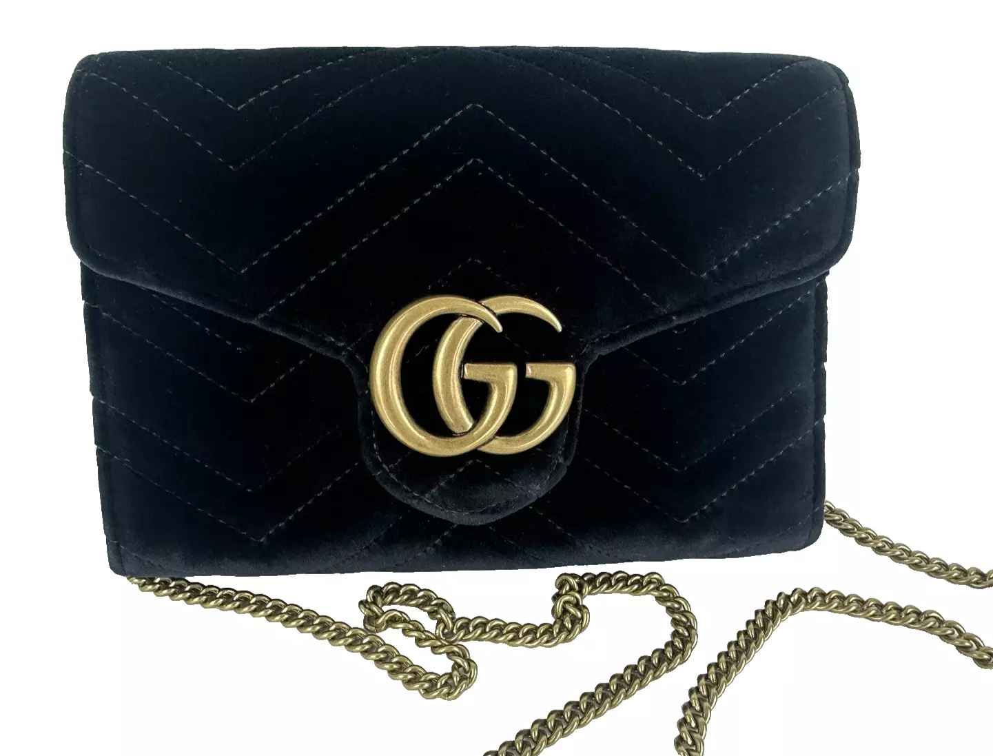 Sac bandoulière Gucci neuf authentique velours noir GG Marmont pochette chaîne bandoulière