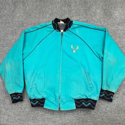 Vtg Walls Mountain Jacket Med Blue Canvas Fleece Blanket Lined Aztec Bomber USA