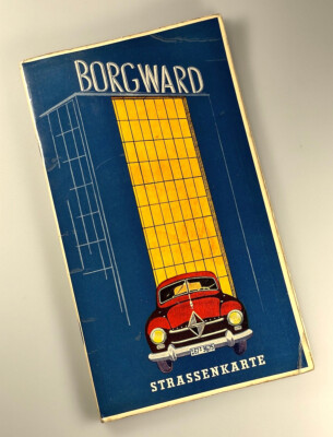 BORGWARD Strassenkarte, ca. 1950er Jahre, mit Hansa 1500 /1800, gut erhalten