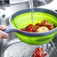 1/2x Silicone Colander Collapsible Food Strainer Basket w/ Handle Drain Water UK