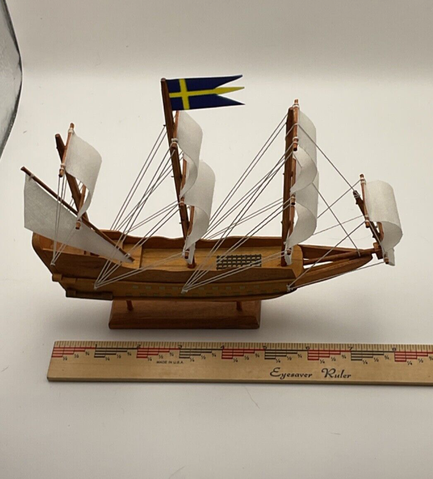 Wooden model three masted ship with rigging ship Swedish flag 8” eBay
