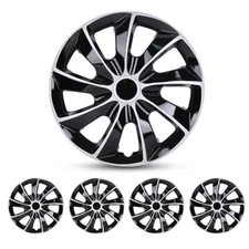 4PC 14" Silver Black Wheel Covers Snap On Full Hub Caps fit R14 Tire & Steel Rim