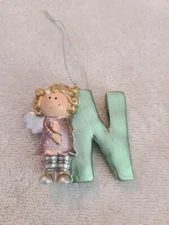 NWOT Ganz Baby Girl Christmas Holiday Glitter 2" Initial Angel Ornament Letter N