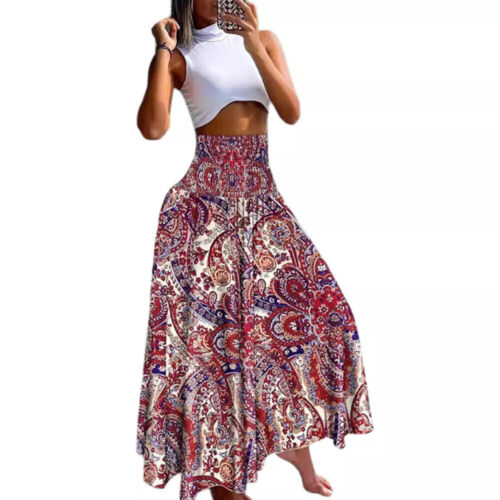 Women Dress A Line Skirt Maxi Skirts High Waist Summer Long Beach Floral Boho - Picture 20 of 30