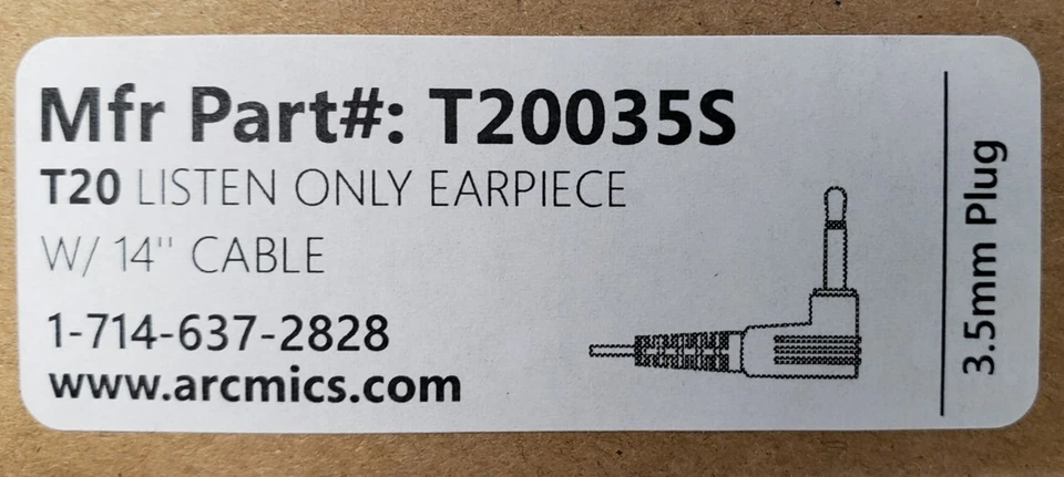 ARC T20 3.5mm Surveillance Listen Only Earpiece 14" Cable Right Angle Plug - Image 2 of 4