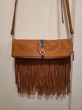 Charming Charlie Brown Leather  Crossbody bag Style Hippie Boho  Good Condition