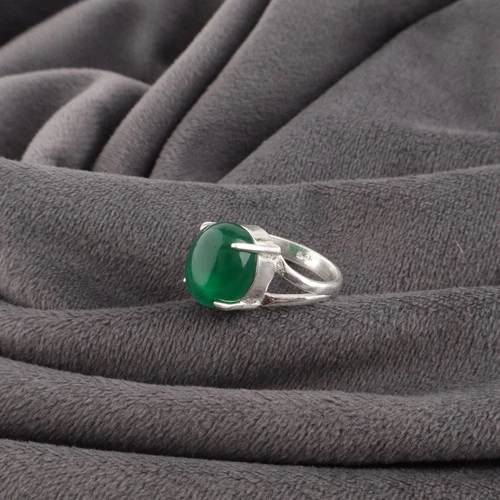 925 Silver Oval Green Onyx Cab Wife Boho Band Statement Anniversary Ring Jewelry image 3